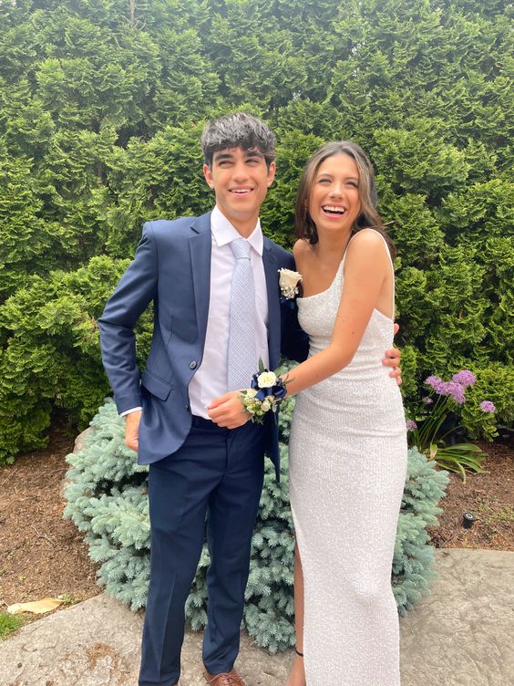 Elegant White Sequin Formal Evening Dress Sleeveless Dress with Split