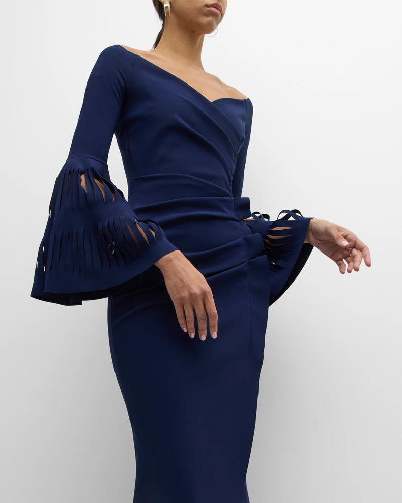 Pleated Cutout Bell-Sleeve Mermaid Gown Beautiful and charming simple and unique design