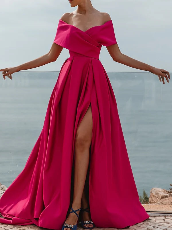 Princess Off-the-shoulder Short Sleeves Floor Length Evening Dress Simple gentle beautiful and unique design