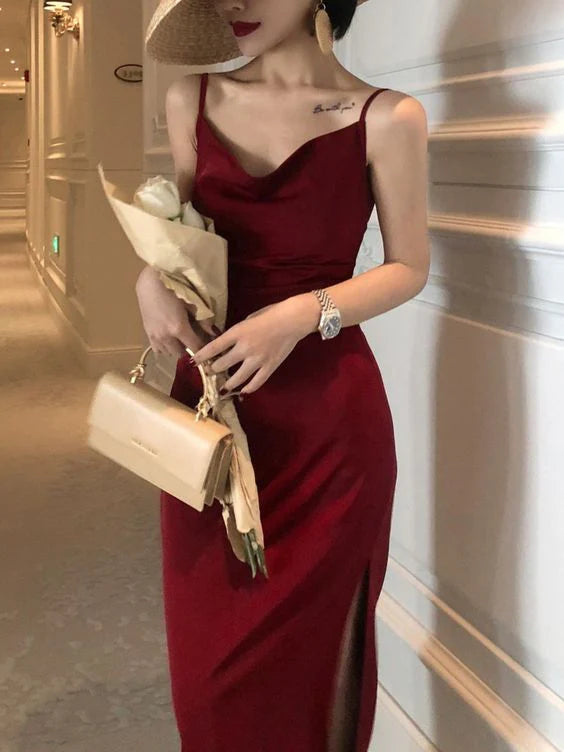 Summer Women Backless Sexy Strap Split Dresses Sleeveless Evening Gown