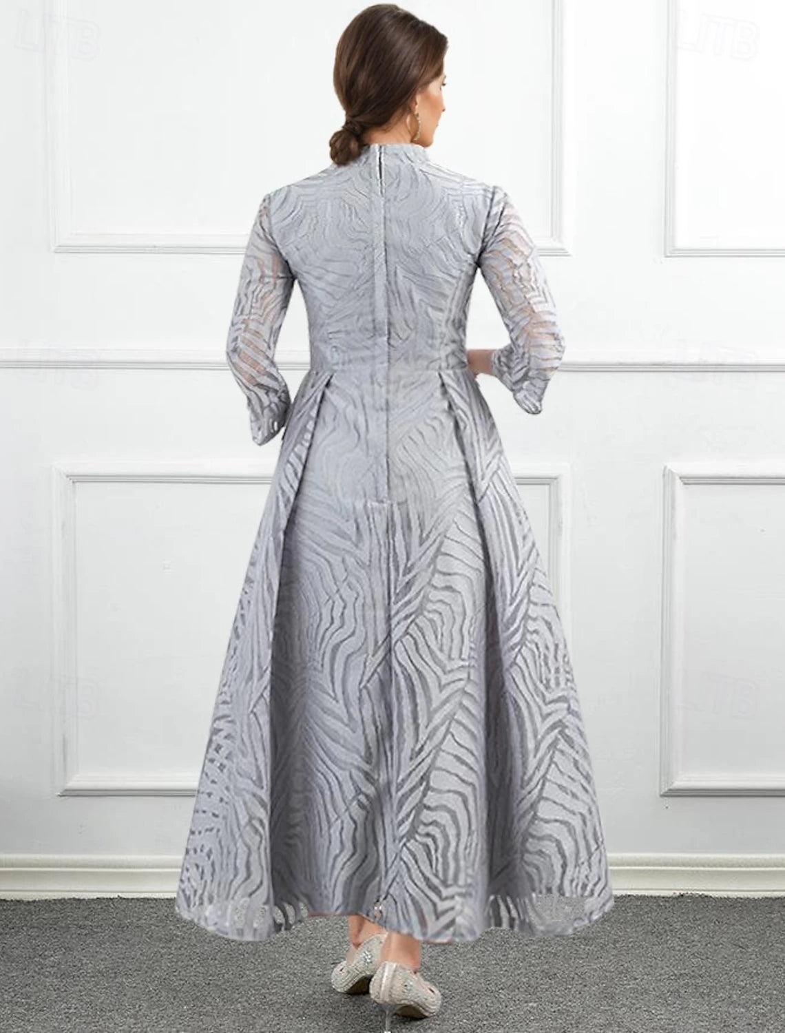 A-Line Mother of the Bride Dress Elegant V Neck Ankle Length Lace Length Sleeve with Bow(s)