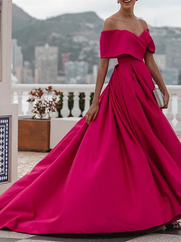 Princess Off-the-shoulder Short Sleeves Floor Length Evening Dress Simple gentle beautiful and unique design