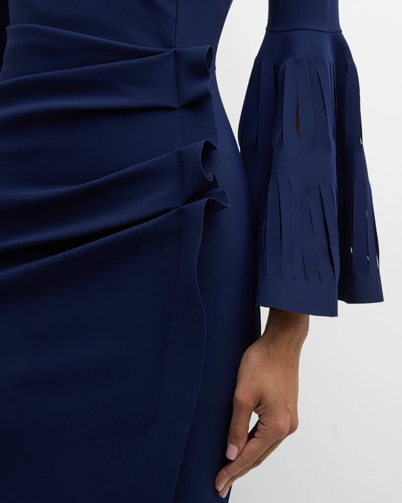 Pleated Cutout Bell-Sleeve Mermaid Gown Beautiful and charming simple and unique design