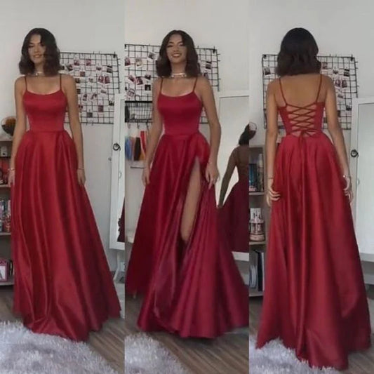 A line Dark Red Long Prom Dress, New Arrive Party Dress