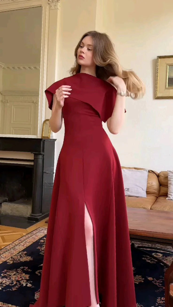 Modest Burgundy Vintage Long Prom Dress Evening Party Dresses