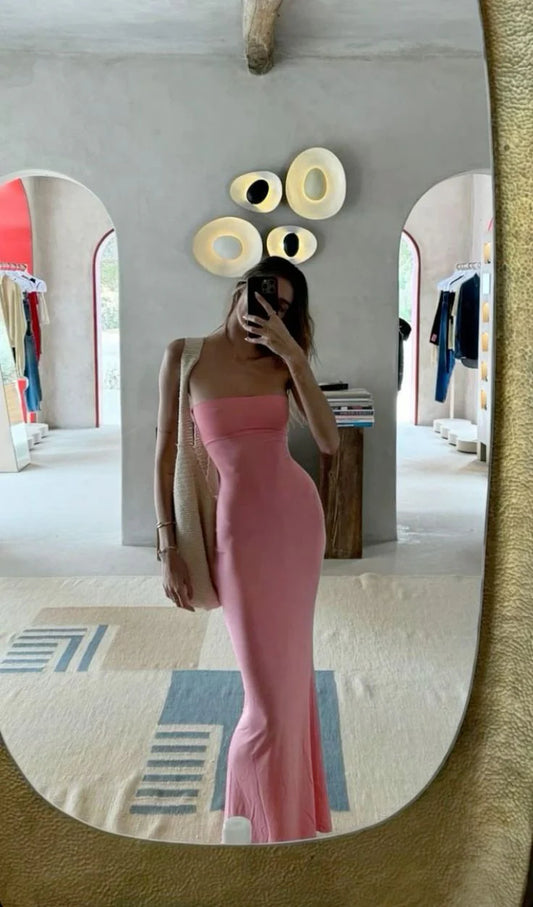 Strapless Mermaid Party Dress Pink Sexy Evening Dress