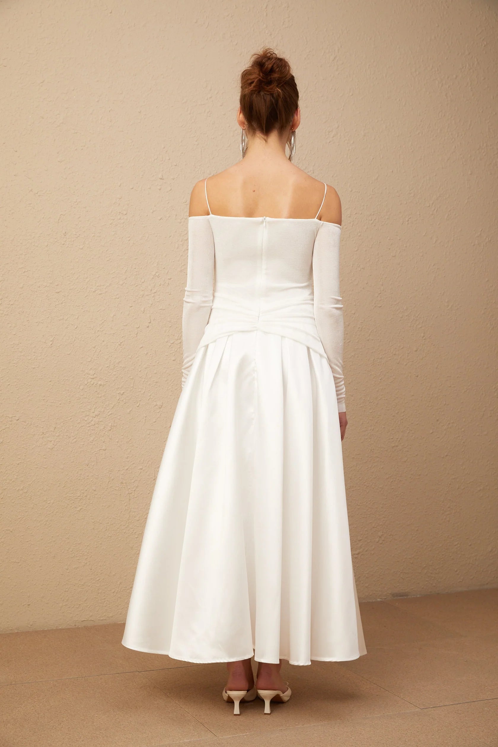 White Off - Shoulder Maxi Dress with Gold Accents Nadine off-shoulder panelled maxi dress in White