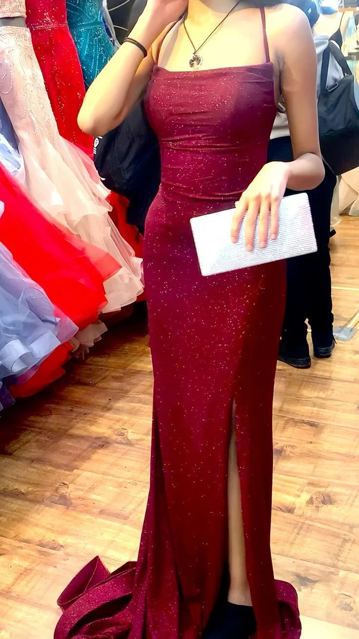 Sexy Mermaid Beautiful elegant and unique design Prom Dress Burgundy Sheath Prom Dress Cross Back Party Dress