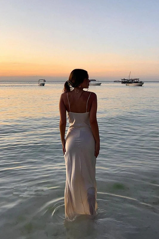 Satin Evening Dresses Formal Party Dress Spaghetti Strap Prom Gowns