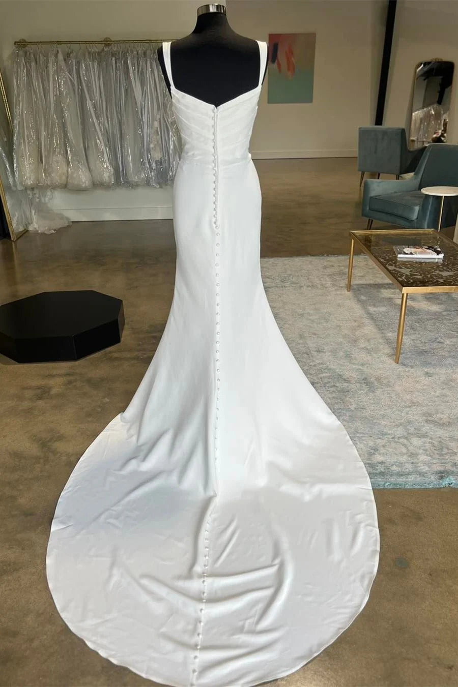 Straight Neck Mermaid Long Wedding Dress