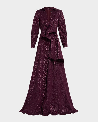 Deep V-Neck Metallic Jacquard Bow Gown Charming and unique design Beautiful generous simple