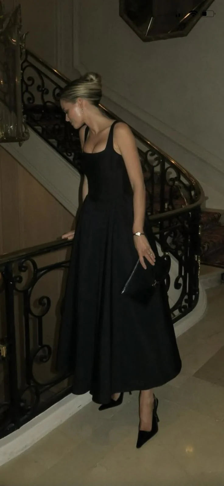 A Line Black Evening Dress Ankle Length Prom Dresses