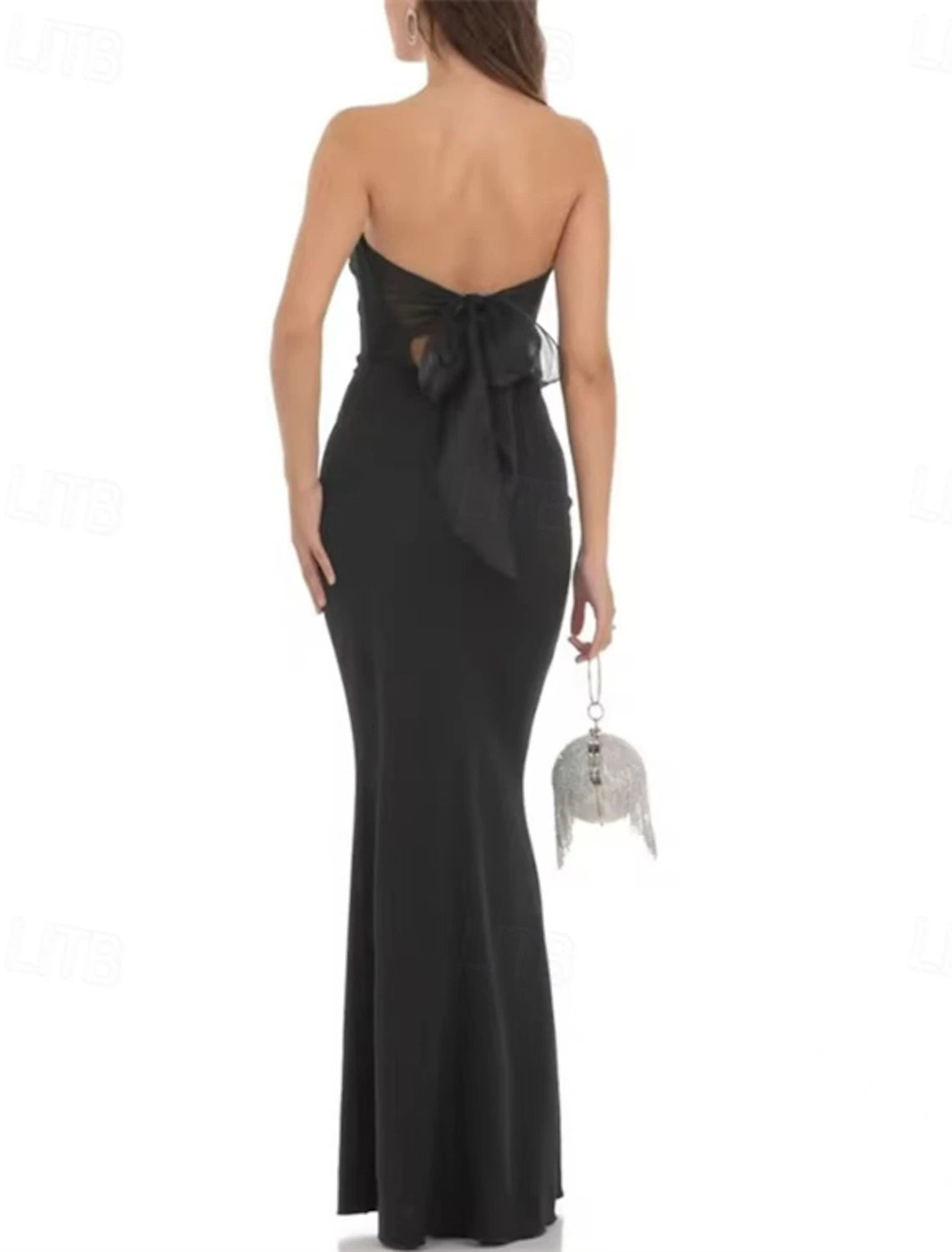 Mermaid / Trumpet Evening Gown Elegant Dress Evening Party Black Tie Gala Floor Length Sleeveless Sweetheart Wednesday Addams Family Cotton Blend Backless with Bow(s) Criss Cross Ruffles