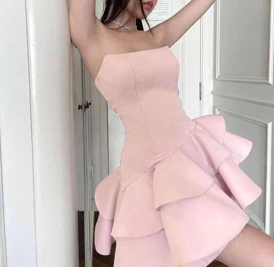 Strapless Pink Short Homecoming Dress Pink Party Dress