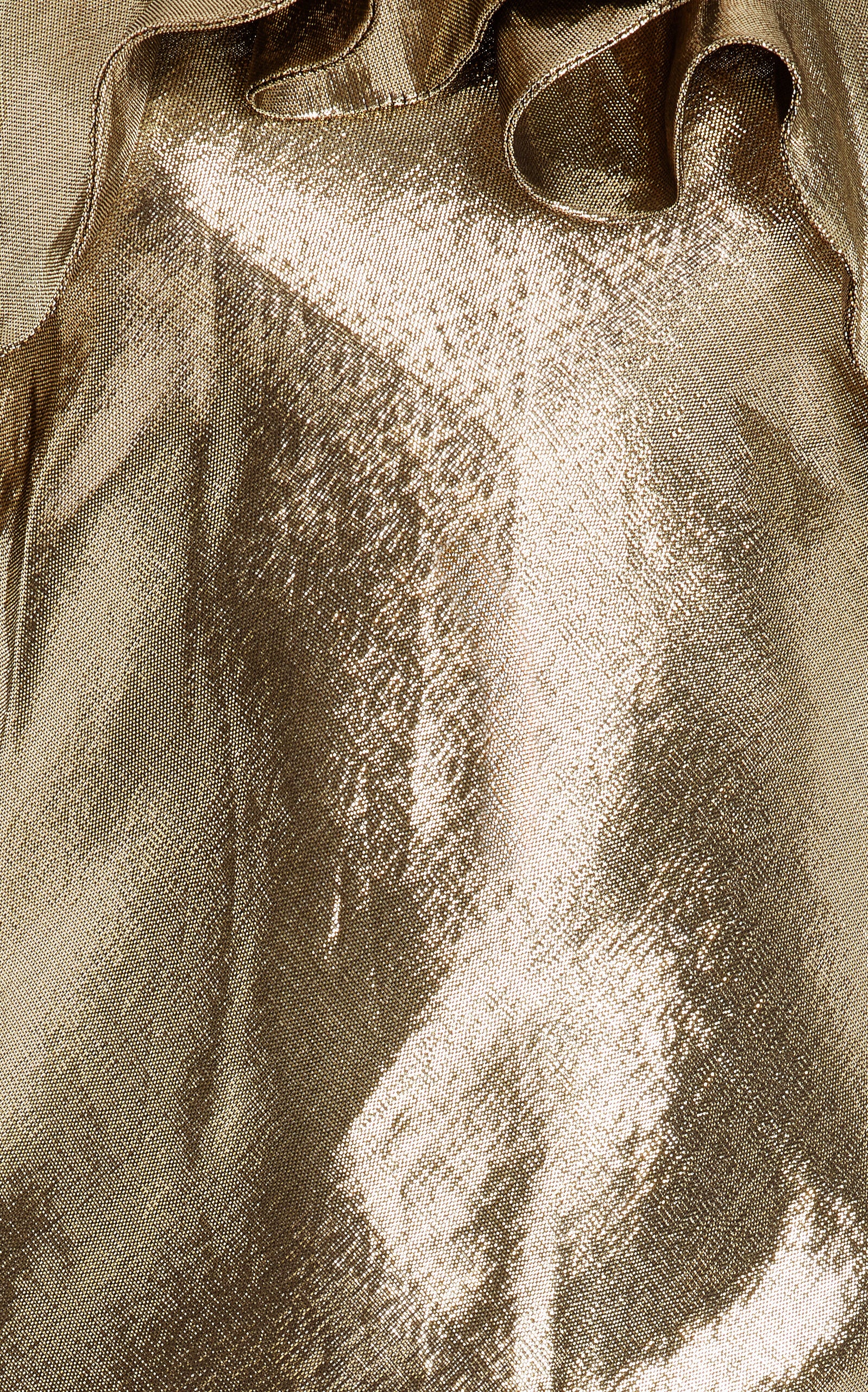 Party Dresses Ruffled Gold Lamé Halter Gown Gentle beautiful and grand