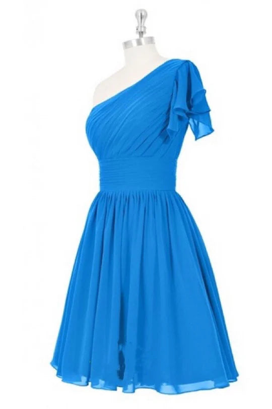 One-Shoulder A-Line Short Bridesmaid Dress