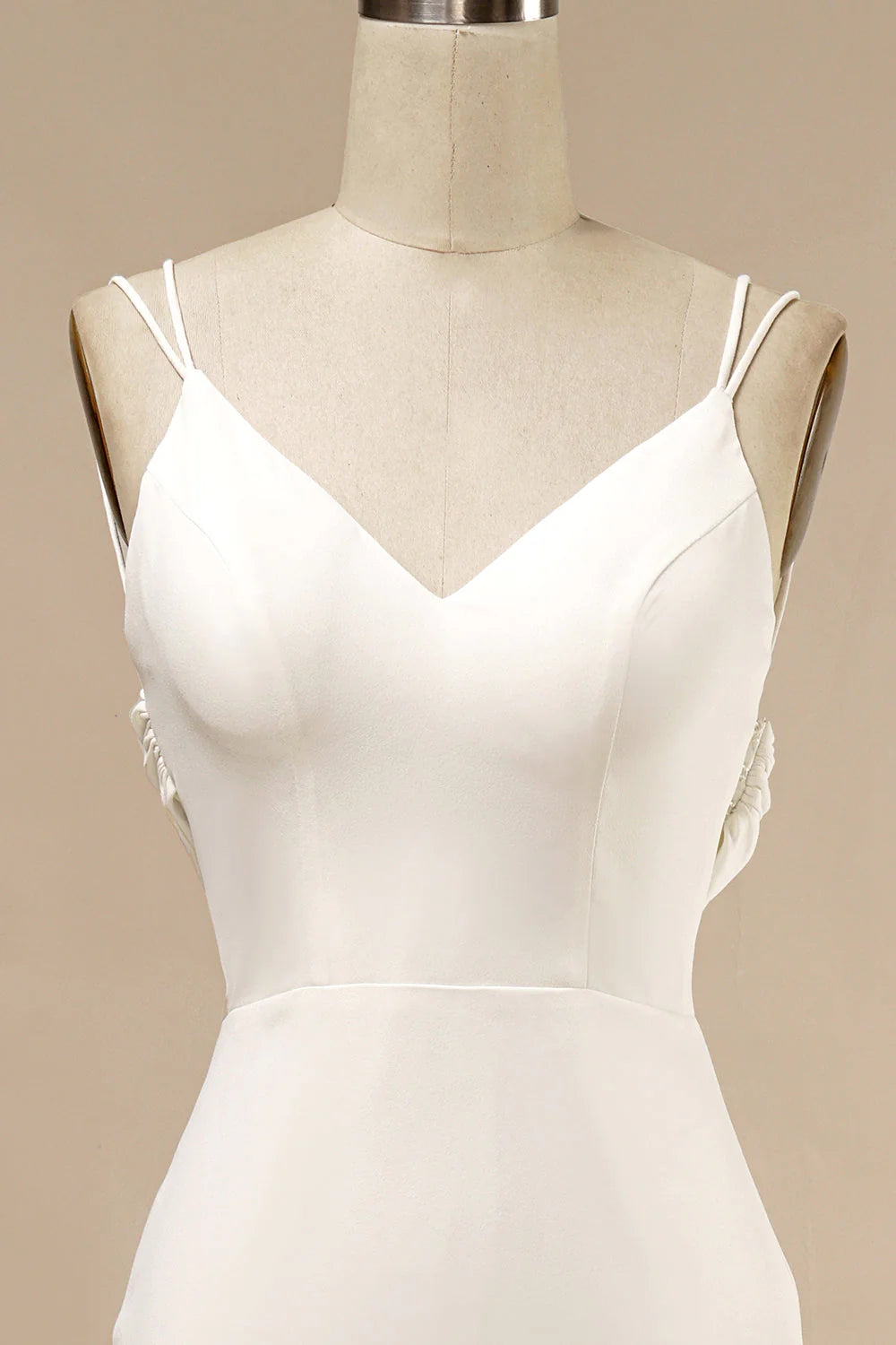 White Mermaid Spaghetti Straps Boho Wedding Dress with Ruffles