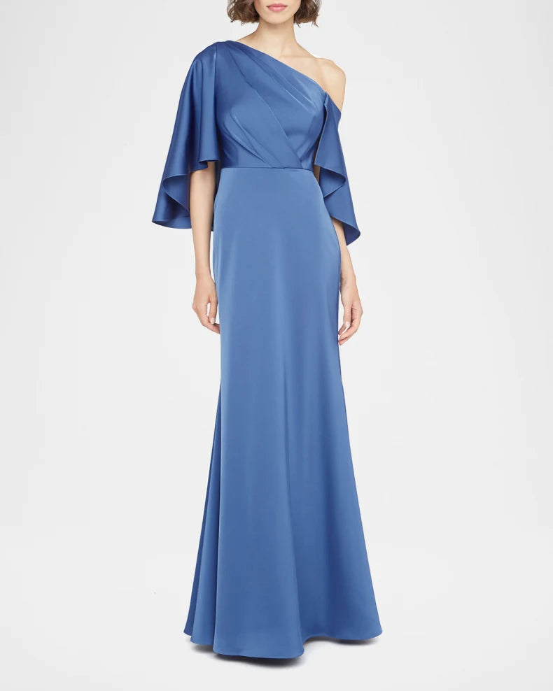 Kia One-Shoulder Cape Gown Beautiful and charming simple and unique desig