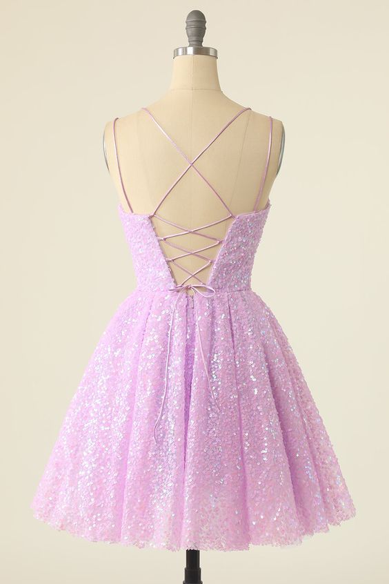 Light Green Sequins A-Line Lace-Up Homecoming Dress Simple atmospheric beautiful and unique design