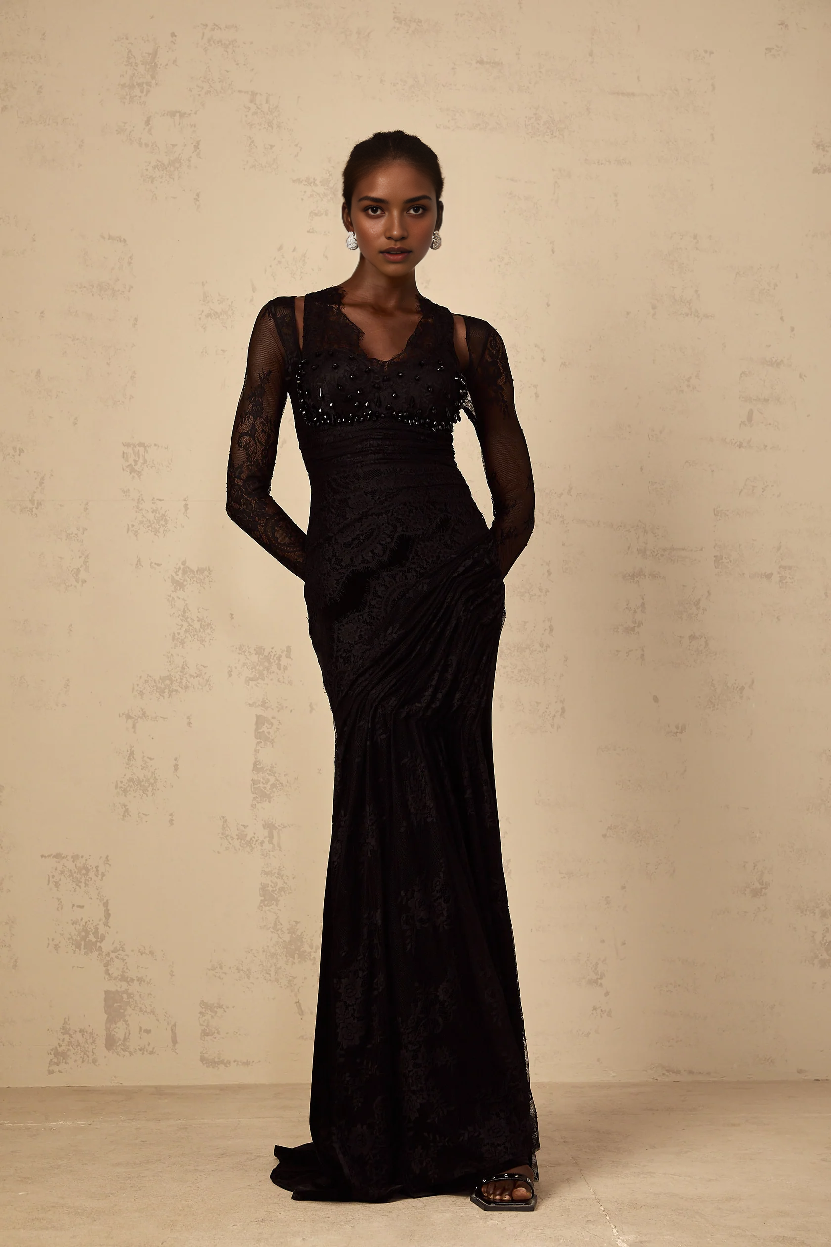 Black Midi Dress with Twisted Strap and Open Back Ursula black floral-lace mermaid maxi dress Evening Dress