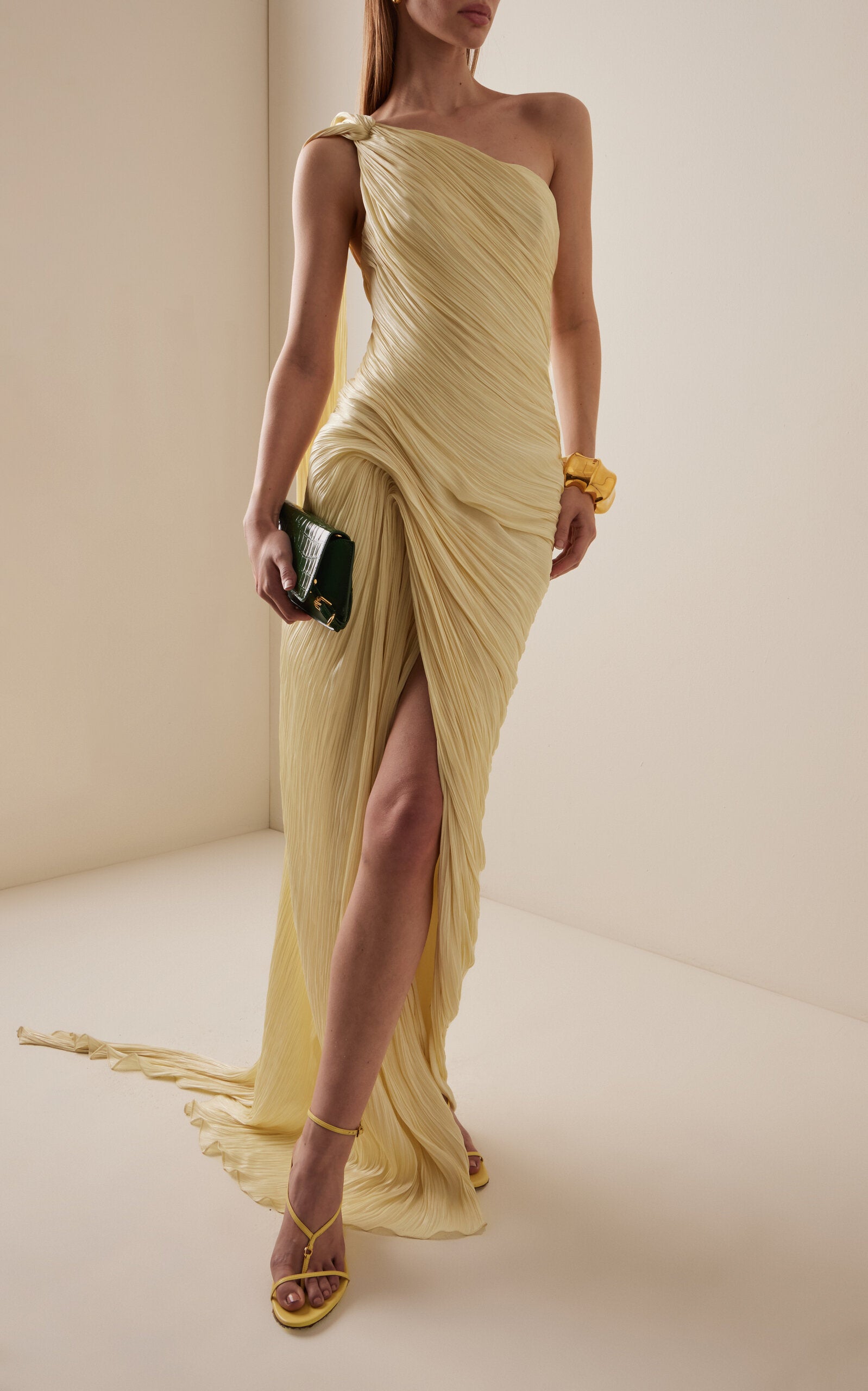 Pleated Asymmetric Silk-Chiffon Gown Gentle beautiful and grand