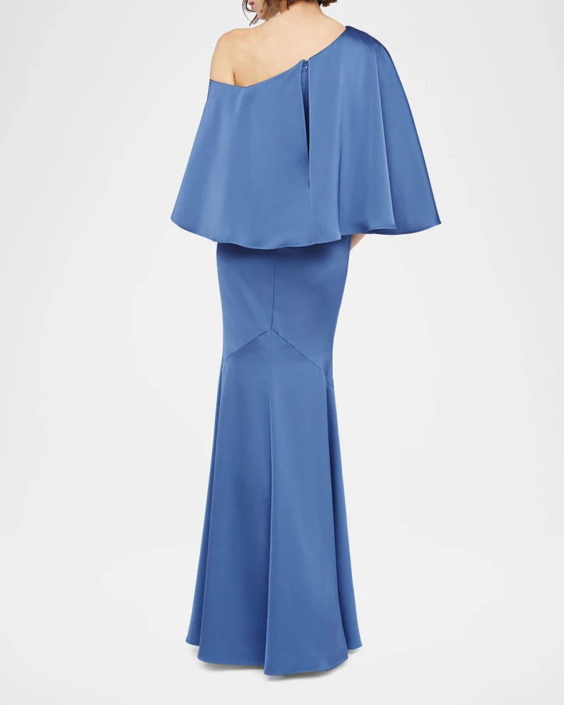 Kia One-Shoulder Cape Gown Beautiful and charming simple and unique desig