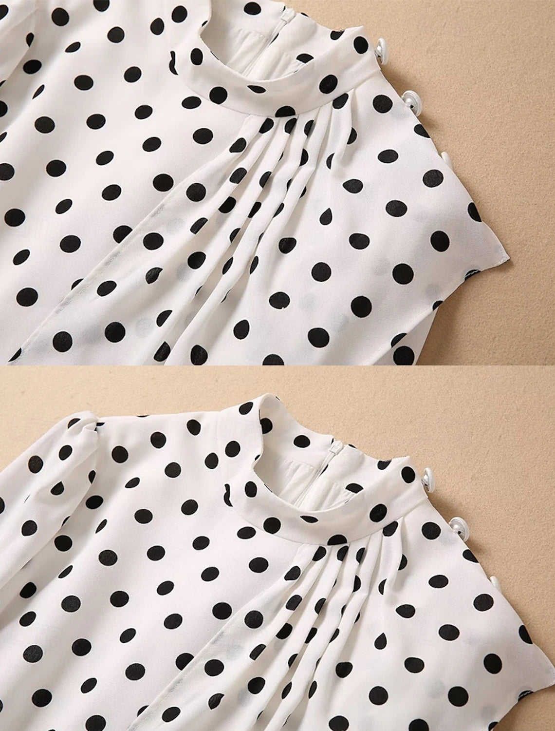 A-Line Dress Mother of the Bride Dress Polka Dots Elegant Vintage Party Mock Neck Floor Length Chiffon Cotton Blend Long Sleeve with Buttons Wedding Guest Dress