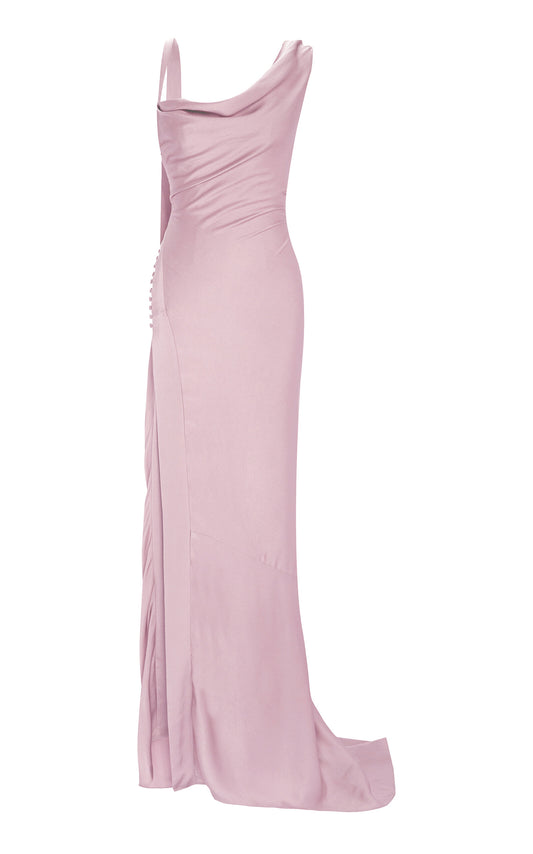 Button-Detail Silk Satin Gown Gentle beautiful and grand