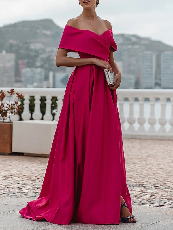 Princess Off-the-shoulder Short Sleeves Floor Length Evening Dress Simple gentle beautiful and unique design