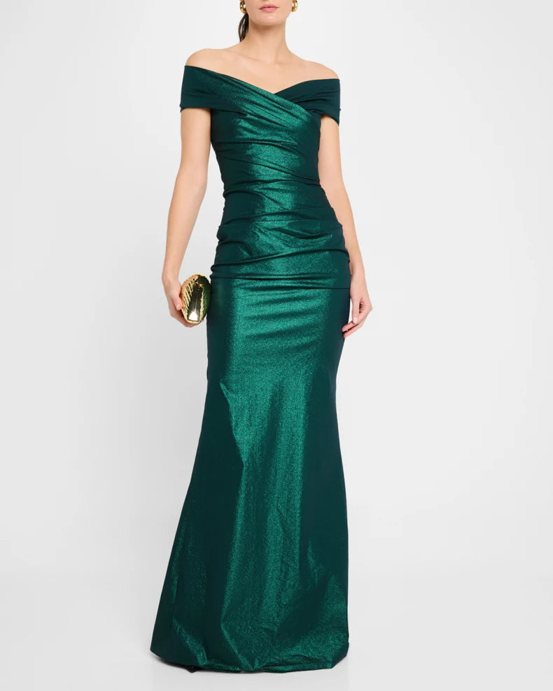 Charming and unique design Beautiful generous simple Off-Shoulder Stretch Metallic Gown
