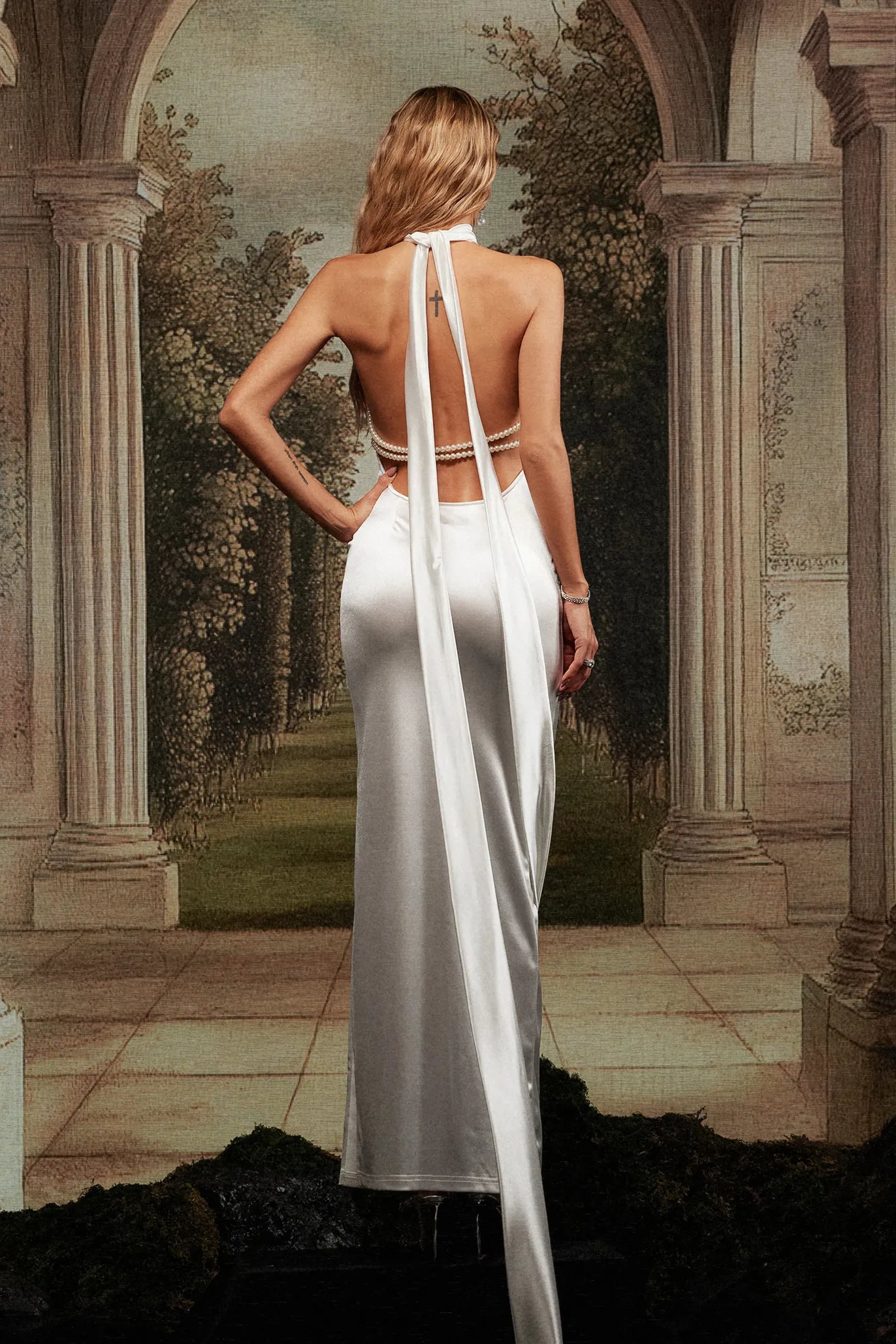 Yuico Halter Satin Maxi Dress Simple gentle atmospheric and unique design