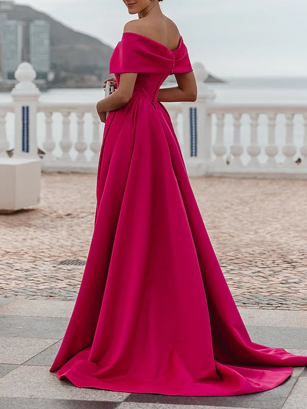 Princess Off-the-shoulder Short Sleeves Floor Length Evening Dress Simple gentle beautiful and unique design