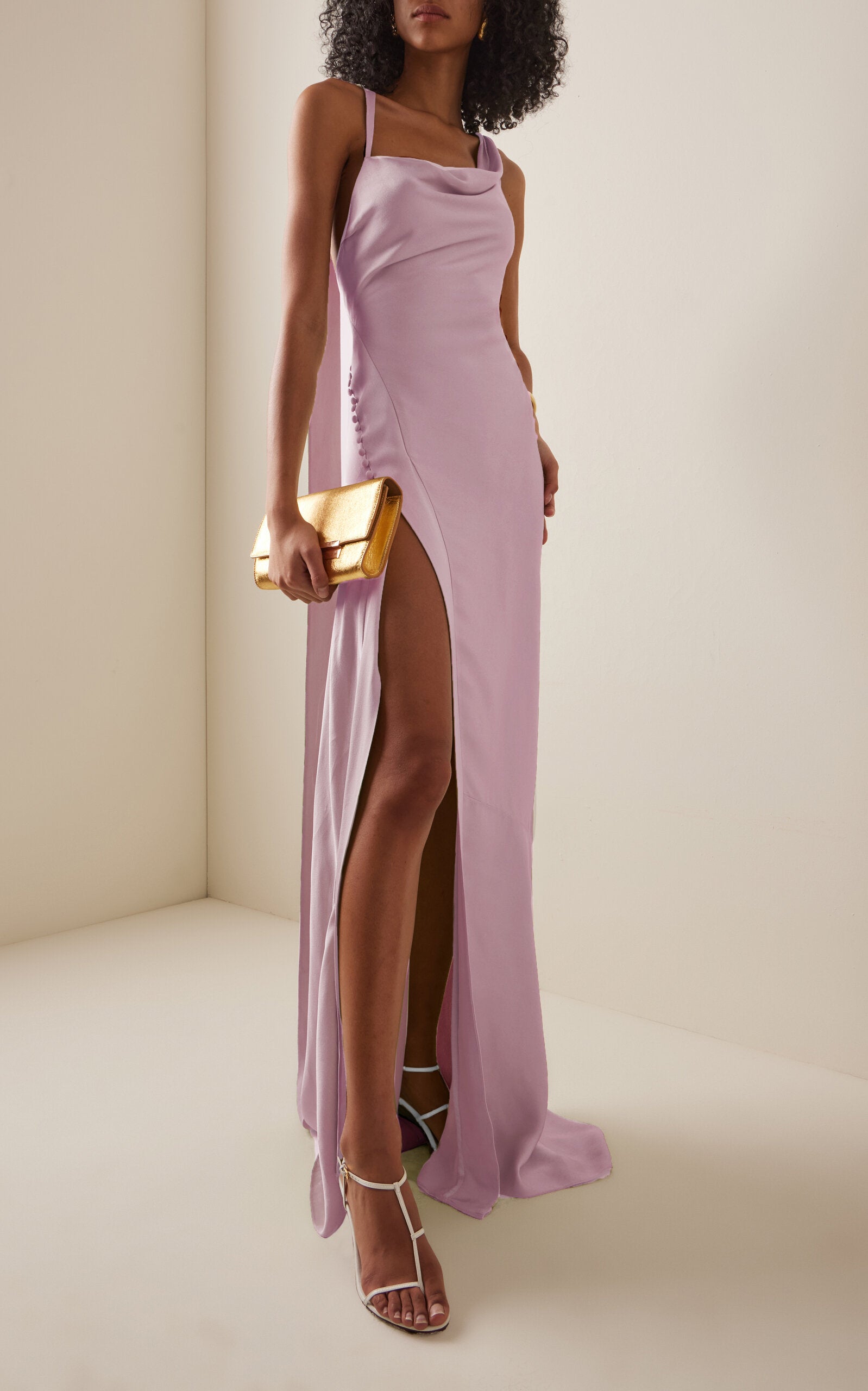 Button-Detail Silk Satin Gown Gentle beautiful and grand