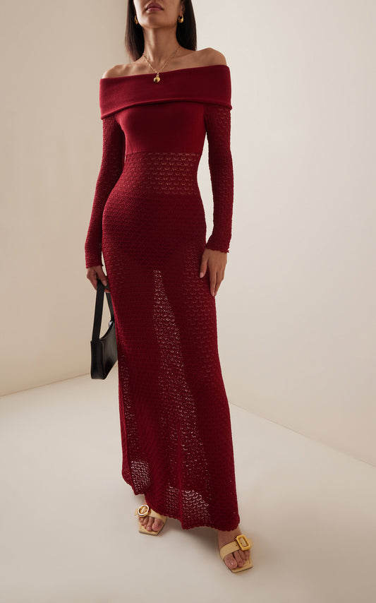 Estelle Bow-DetExclusive Romy Knit Off-The-Shoulder Maxi Dress Simple gentle beautiful and grand