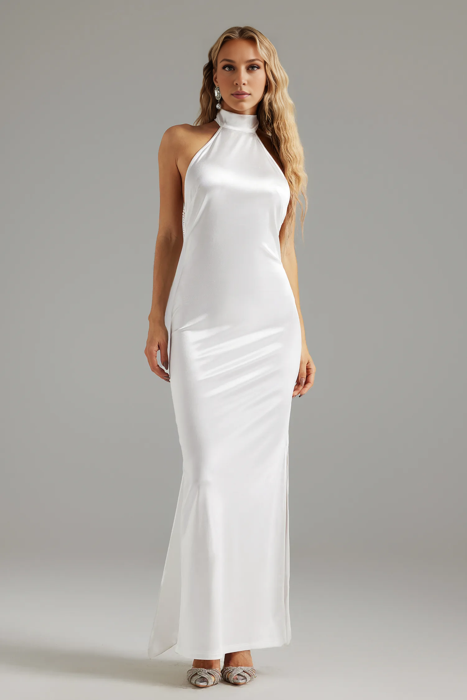 Yuico Halter Satin Maxi Dress Simple gentle atmospheric and unique design