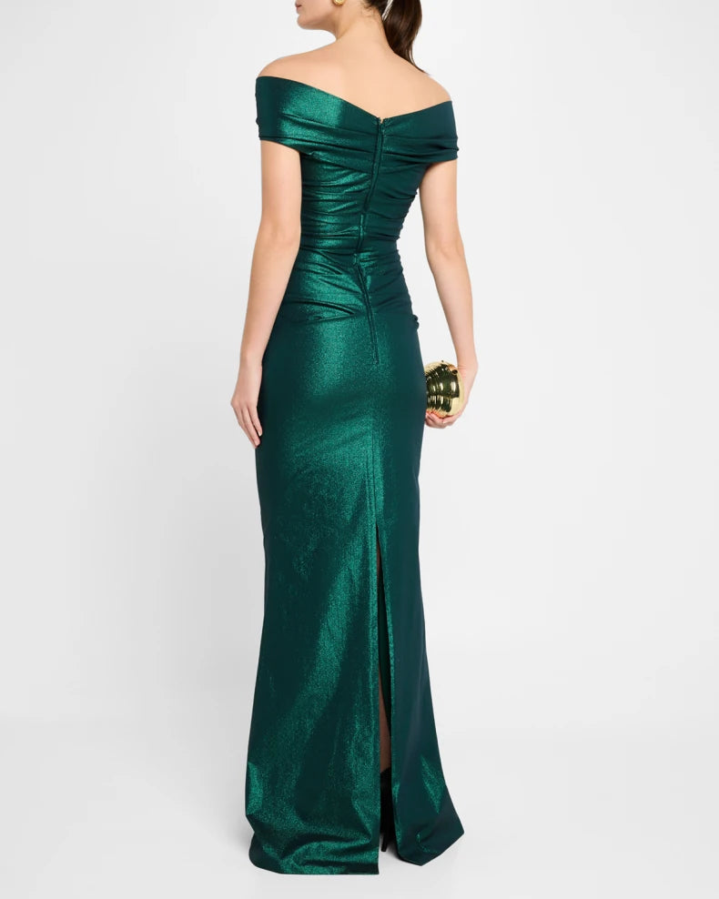 Charming and unique design Beautiful generous simple Off-Shoulder Stretch Metallic Gown