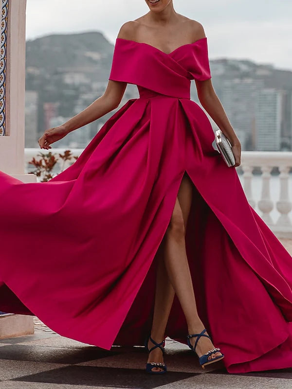Princess Off-the-shoulder Short Sleeves Floor Length Evening Dress Simple gentle beautiful and unique design