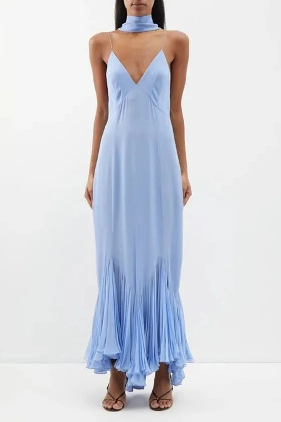 Frill Backless Slip Midi Dress Simple atmospheric beautiful and unique design