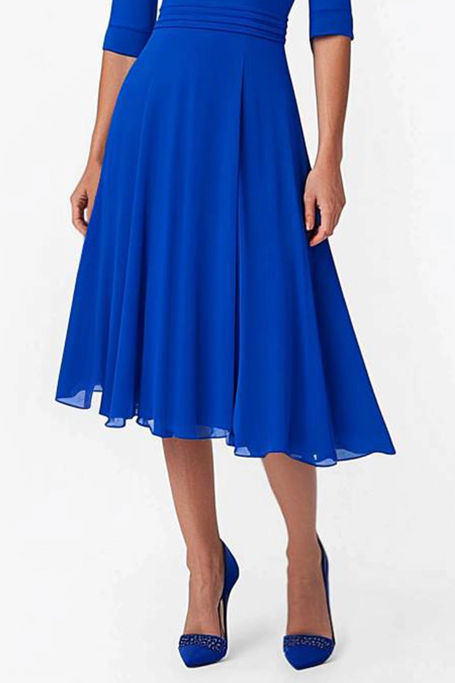 Work Semi-Formal Blue Dress Long Sleeve Round Neck Asymmetric Midi Dress Simple beautiful generous and full of charm