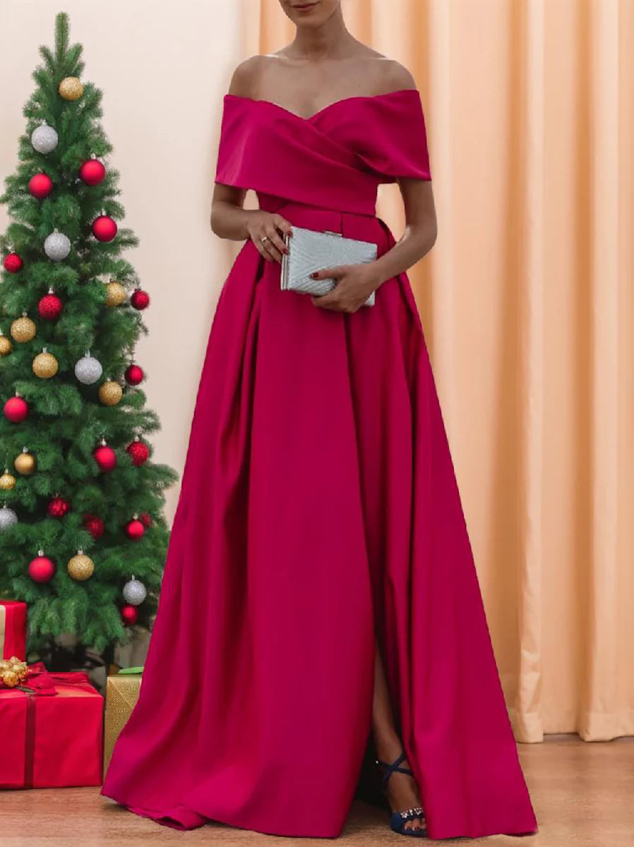 Princess Off-the-shoulder Short Sleeves Floor Length Evening Dress Simple gentle beautiful and unique design