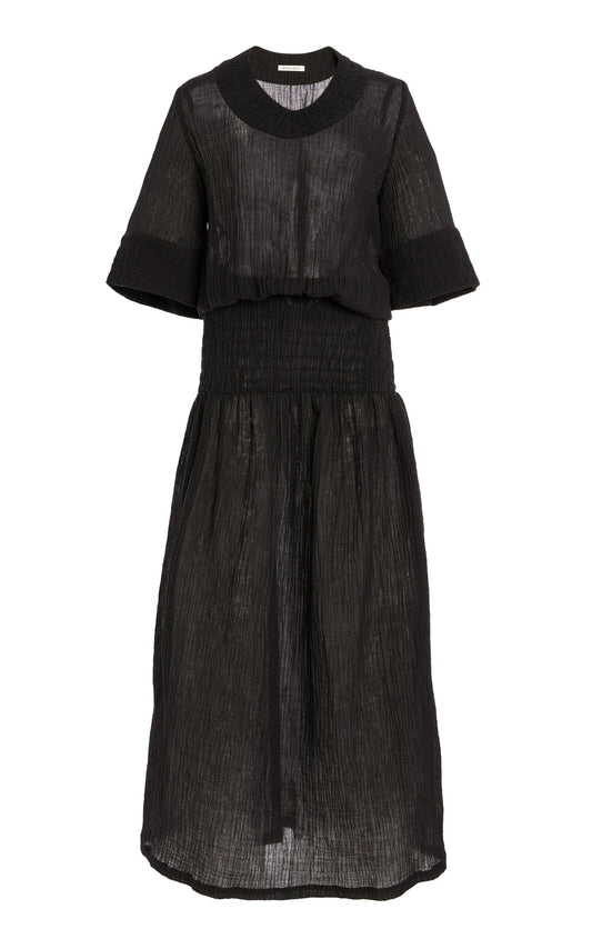 Anais Shirred Ramie-Cotton Maxi Dress