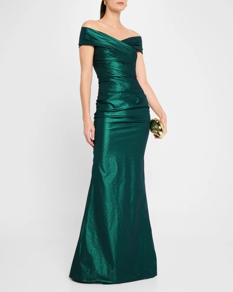 Charming and unique design Beautiful generous simple Off-Shoulder Stretch Metallic Gown