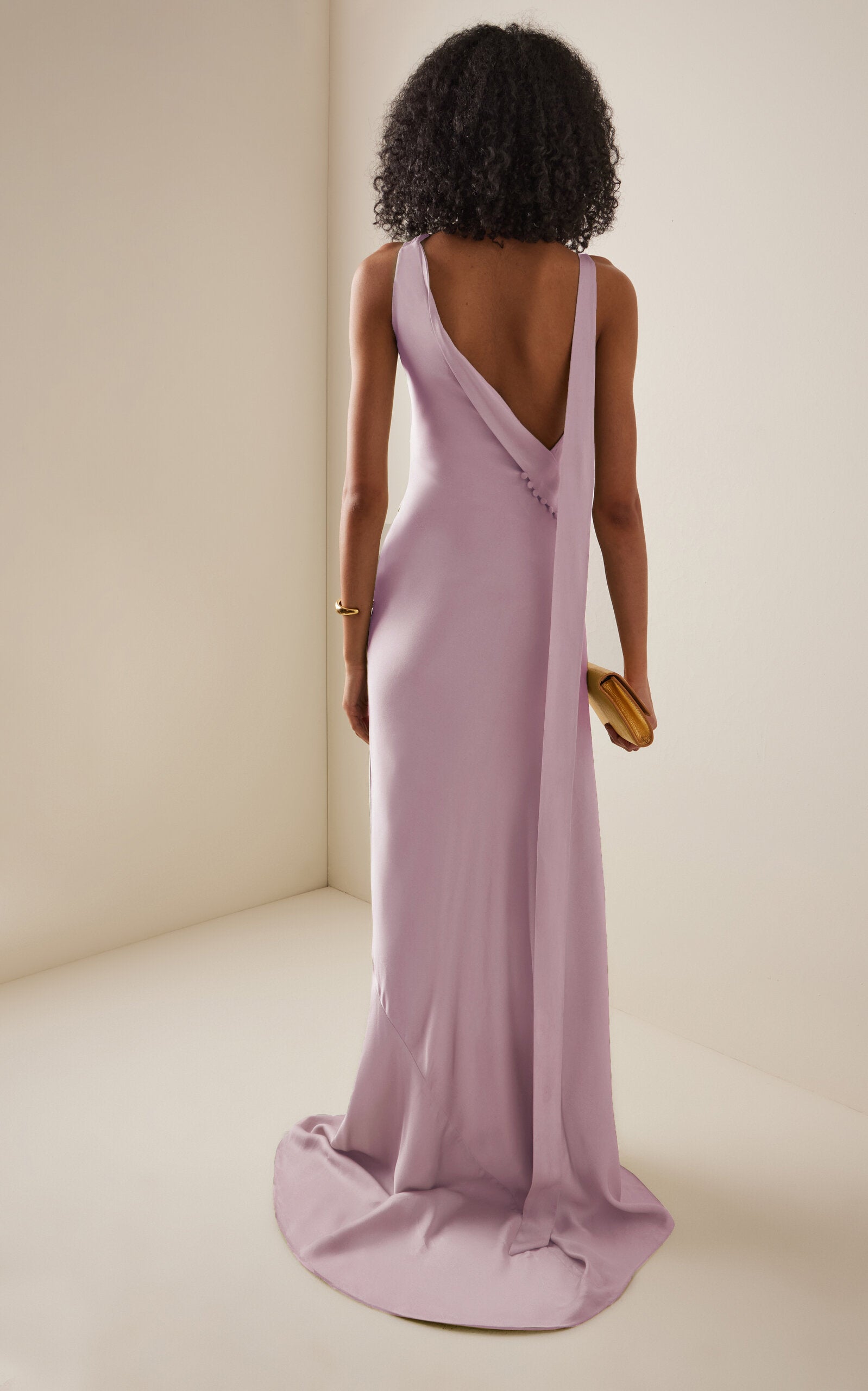 Button-Detail Silk Satin Gown Gentle beautiful and grand