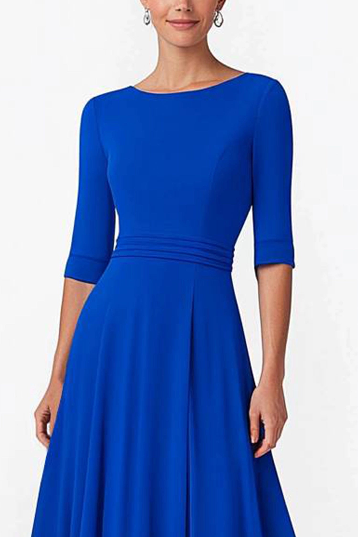 Work Semi-Formal Blue Dress Long Sleeve Round Neck Asymmetric Midi Dress Simple beautiful generous and full of charm