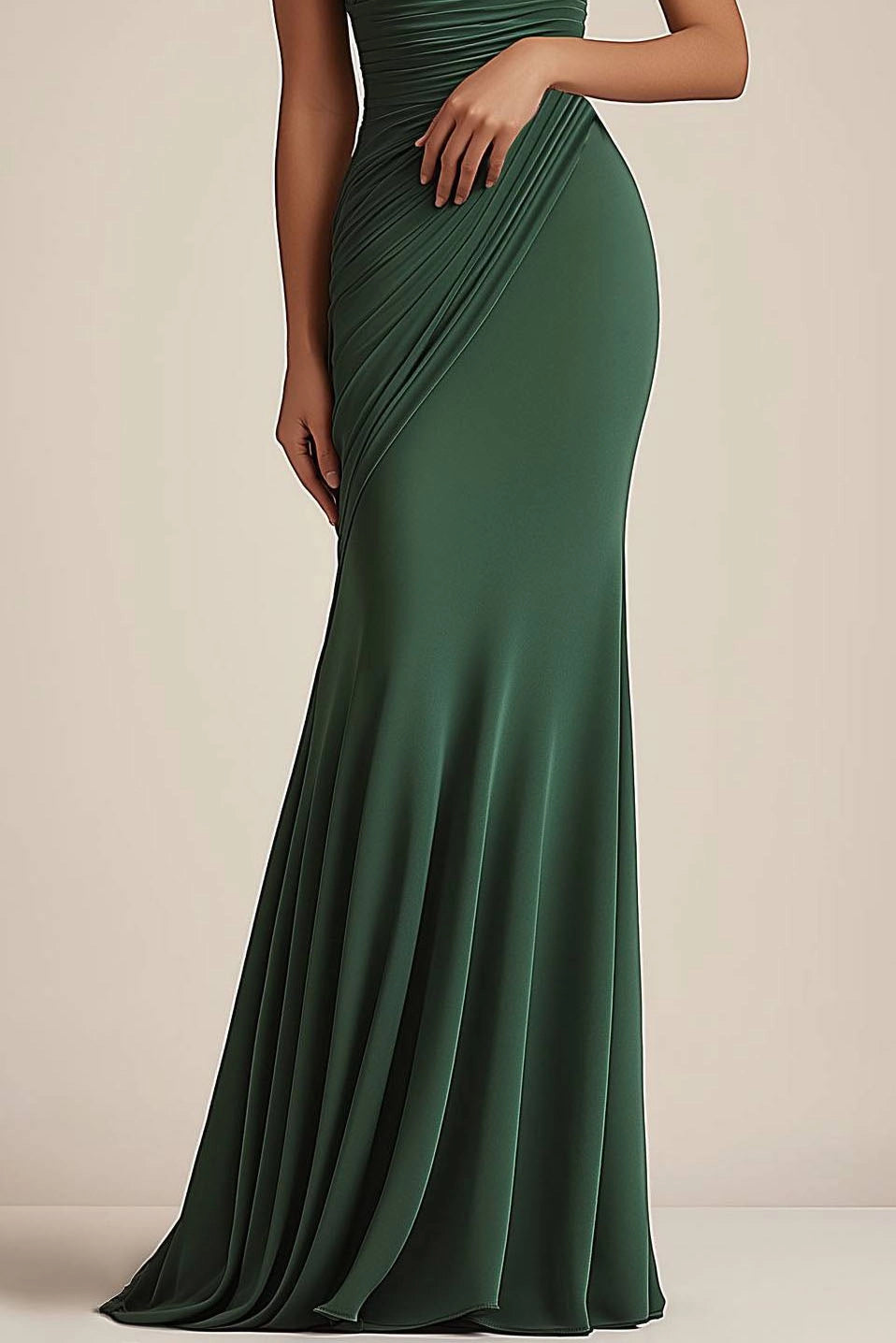 Formal Evening Dress Green V-Neck Pleated Mermaid Floor-Length Gown