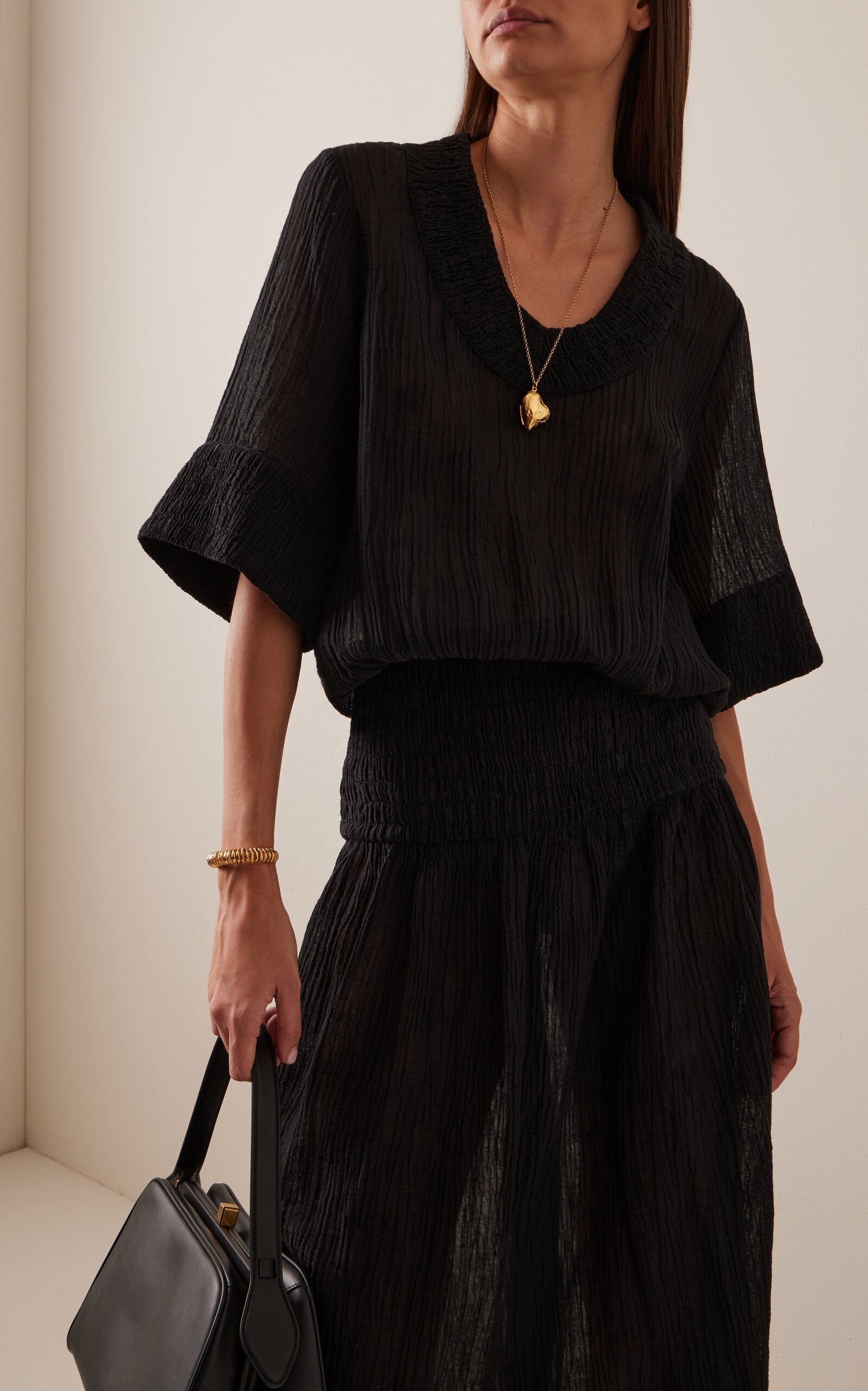 Anais Shirred Ramie-Cotton Maxi Dress