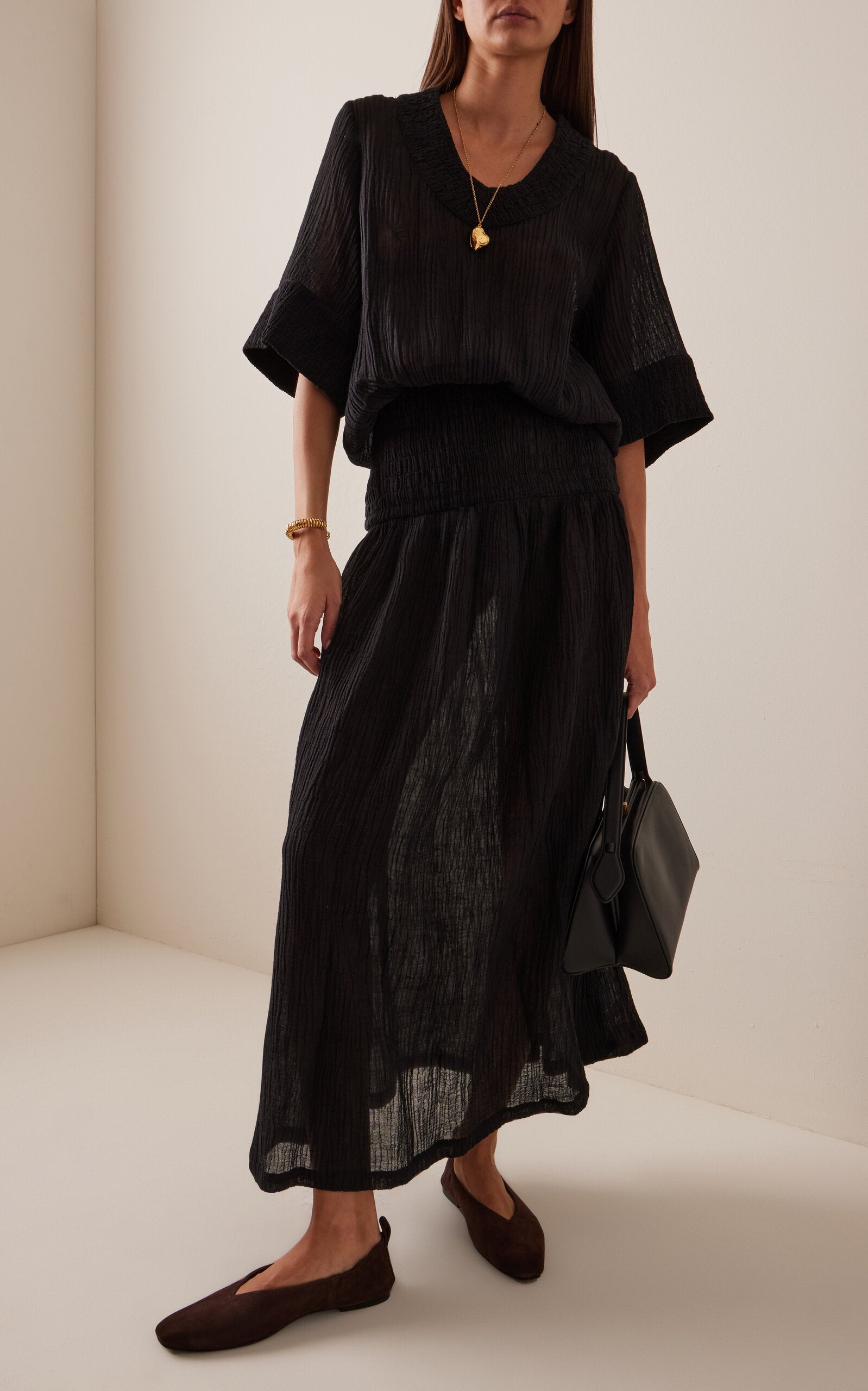 Anais Shirred Ramie-Cotton Maxi Dress