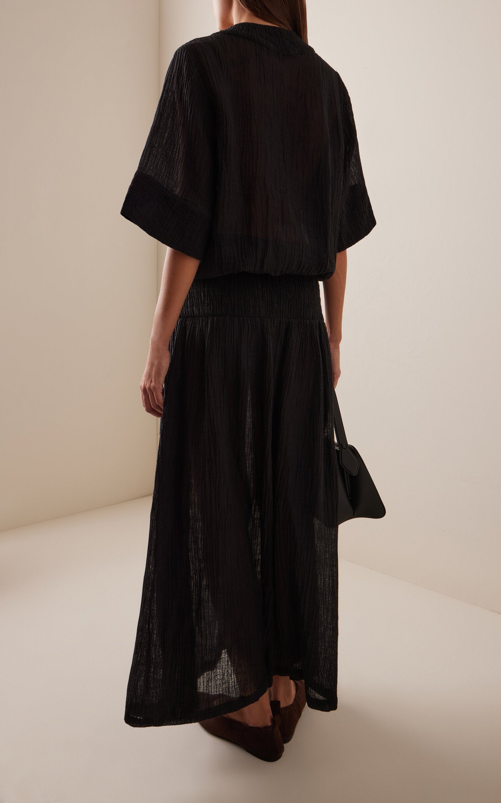 Anais Shirred Ramie-Cotton Maxi Dress