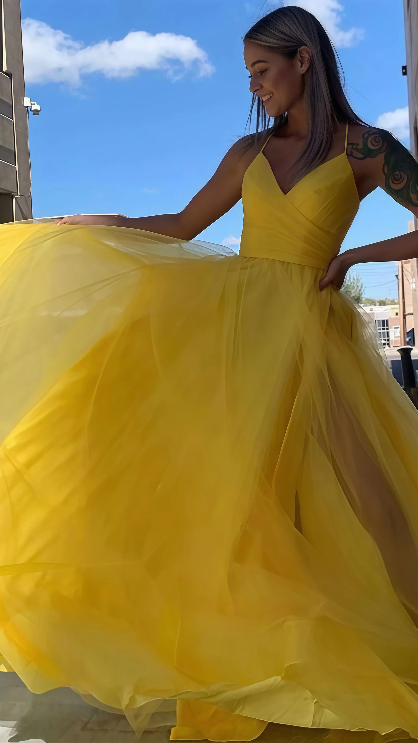 Sexy Mermaid Beautiful elegant and unique design Prom Dress Yellow Prom Dress Chiffon Prom Evening Dress  A-Line Graduation Dress Senior Prom Dress