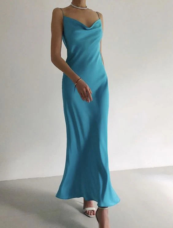 Simple Tiffiny Blue Evening Dress Satin Prom Dresses